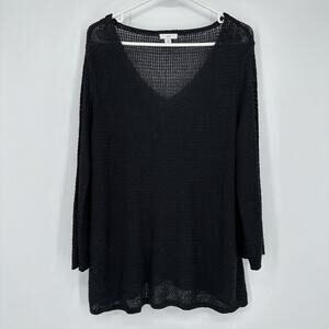 J Jill Sweater Womens Large Petite Linen Blend Sheer Knit Lightweight Pullover